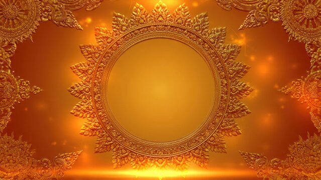 Golden Buddhist circular frame with Thai traditional ornate patterns