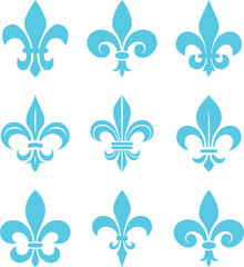 Symbolic Image Fleur De Lis Icon Vector Set Collection Group for Heraldry Royal Emblem Floral Ornament Decorative Badge Vintage French Monarchy Crest Luxury Medieval Classic Elegant Design. © JK Vectors