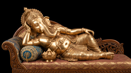 Fototapeta premium Premium Brass Lord GaneshIdol with Bow Isolated on Black Background