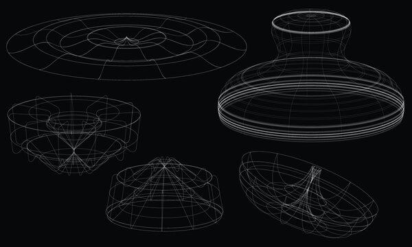 3D Wireframe Mathematical Objects Set, Abstract Parametric Geometry and Generative Forms Collection