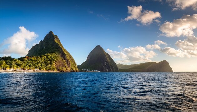 St Lucia Pitons From The Water