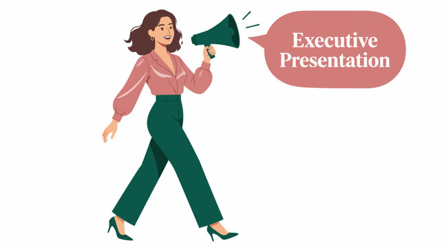 Confident businesswoman making an executive presentation with megaphone.