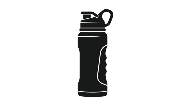 Water bottle with cap and handle black silhouette