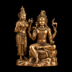 Obraz premium Premium Brass Lord Rama Idol with Bow Isolated on Black Background