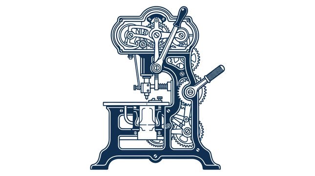 Vintage Printing Press Machine Illustration - Industrial Revolution Era