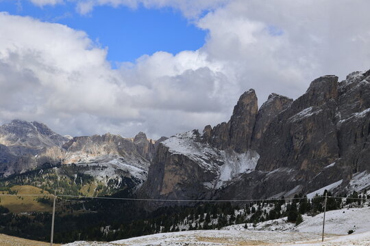 Valley landscape at the Pordoi Pass, South Tyrol, Italy