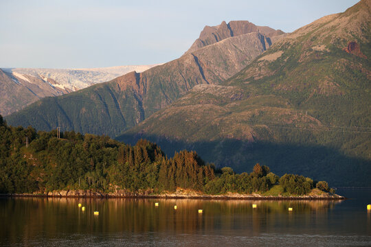 Fantastic landscape in the Holandsfjord at sunset, Norway  