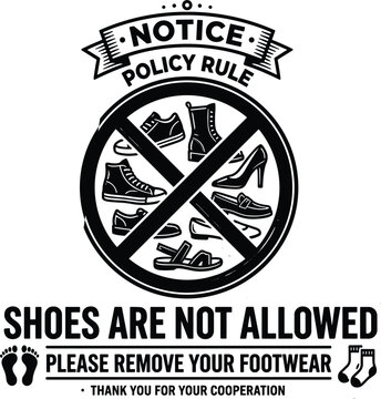 No shoes allowed sign vector icon with footwear restriction notice policy rule and polite take off reminder