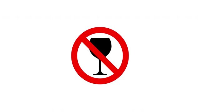 No Alcohol Prohibited Animated Red Circle Warning Symbol Liquor Beverage Consumption On White