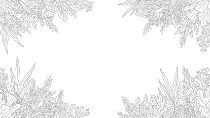 Obraz premium Botanical Frame with Delicate Ferns and Leaves - Black and White Line Art