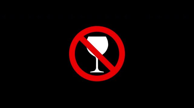 No Alcohol Prohibited Animated Red Circle Warning Symbol Liquor Beverage On Black