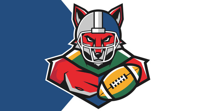 Rugby player in wolf costume holds ball on field during game