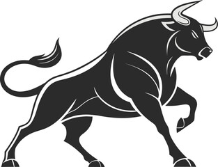 Fototapeta premium WebMinimalist Bull Illustration – Stylized Black and White Bull in Dynamic Stance