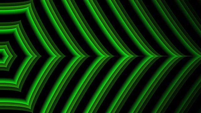 Abstract green neon glowing chevron lines motion background with futuristic geometric pattern