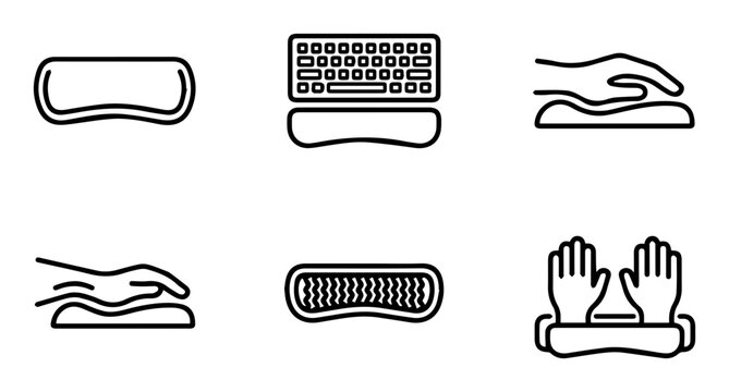 Hand keyboard, ergonomic typing, computer accessories, vector icons