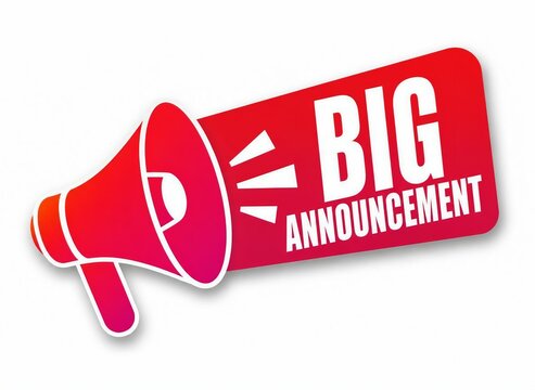 Big announcement promotional label with megaphone icon announcement megaphone
