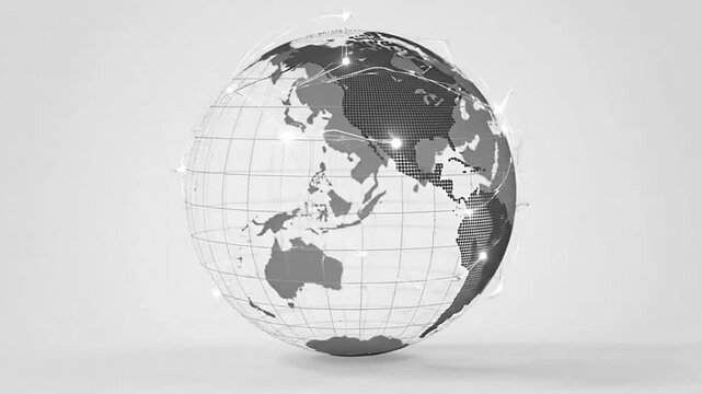 Minimalist dotted world globe with digital grid on white