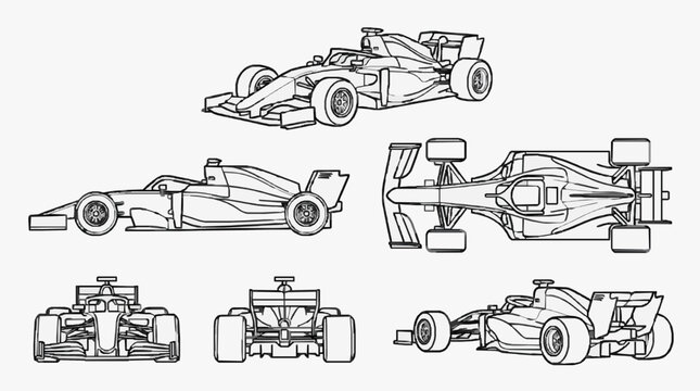 Formula One Racing Cars Line Drawing.