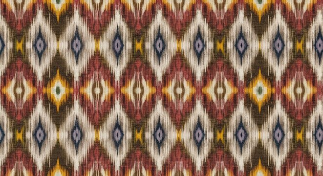 Traditional ikat textile design with diamond ethnic motifs for fabric