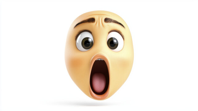Shocked cartoon face with raised eyebrows and wide open mouth expressing surprise and astonishment, conveying strong emotions