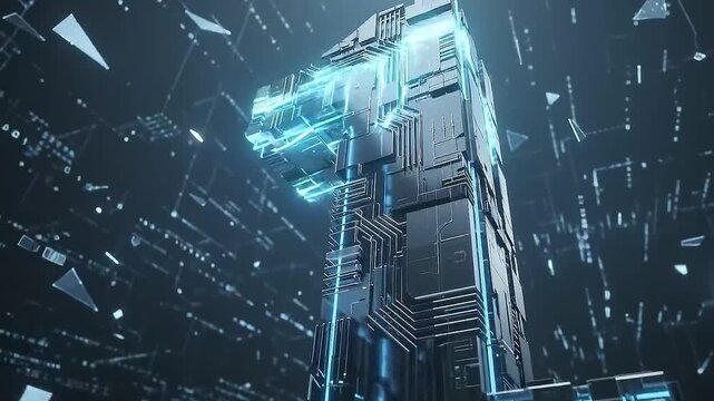 Futuristic Cyber Digital Number One Formed from Circuit Board Patterns and Data Streams