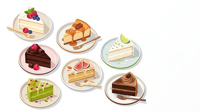 Gourmet Specialty Cake Slices with Forks Vector Illustration