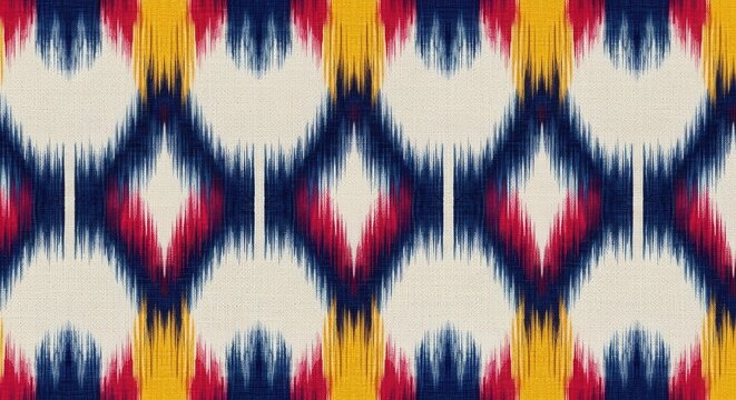 Seamless textile design with colorful ethnic traditional ikkat pattern