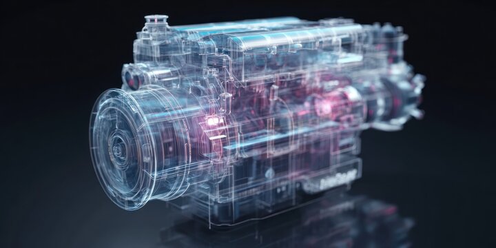 Transparent illustration of an engine core element showing internal structure and details