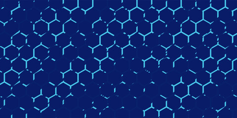 Fototapeta premium Modern abstract blue background with glowing geometric lines. Blue gradient hexagon shape design. Futuristic technology concept