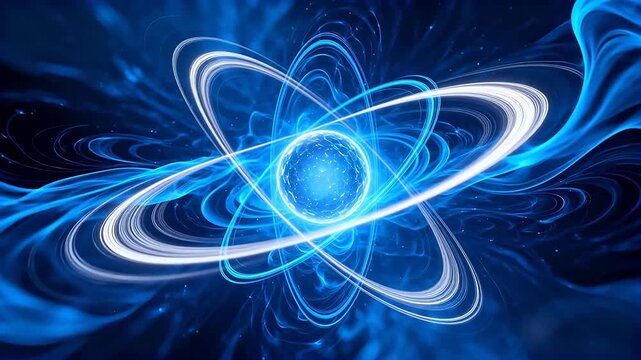 Abstract atomic structure with glowing orbits