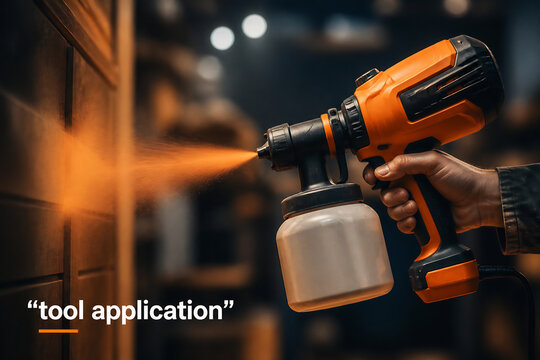 A person is using a paint sprayer tool to apply coating in an indoor setting.