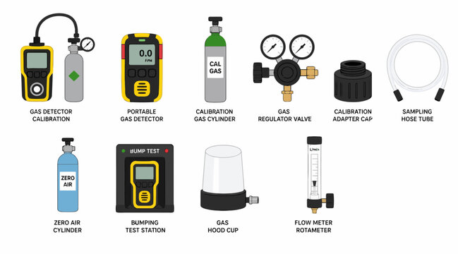 Collection of industrial gas detection and calibration equipment.