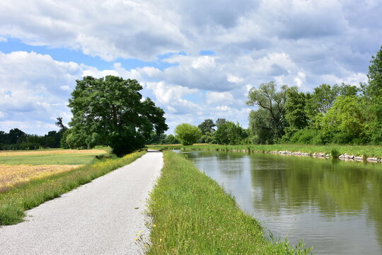 landscape of cycle route EV4 along Batas canal from town Str&aacute;žnice to Hodonin	
