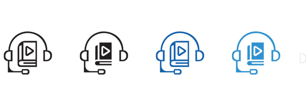 Headphones book learning education icon set with e learning, headphones