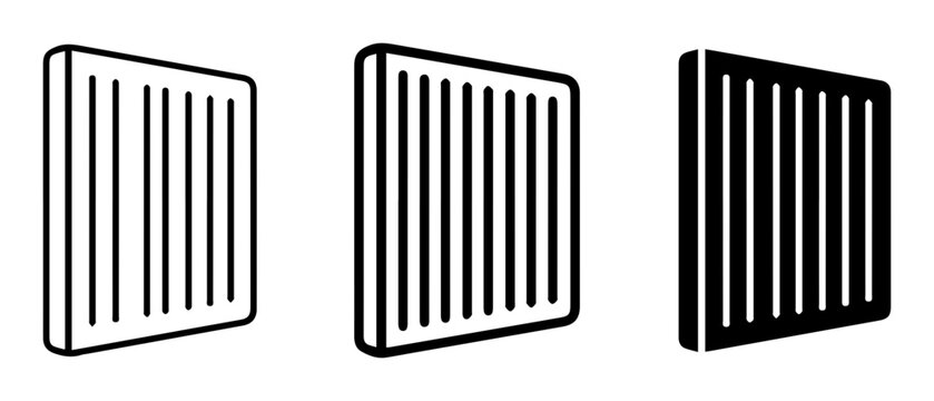 Ventilation grille icons, air vent symbols, ventilation cover designs, black and white