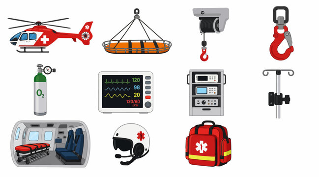Emergency medical and industrial equipment collection.