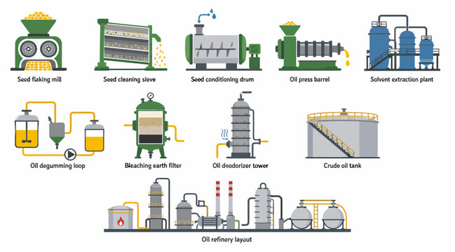 Industrial food processing equipment and machinery illustration.