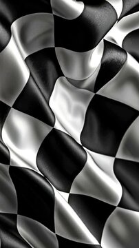 Racing flag filling the entire screen in dynamic motion, vertical video featuring classic checkered motorsport pattern, speed, competition and high-energy racing atmosphere