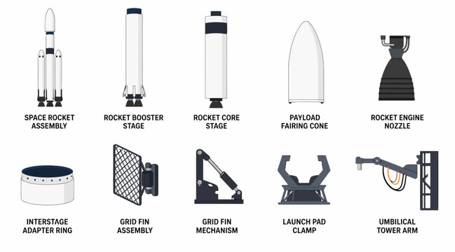 Collection of various rocket and missile designs illustration.
