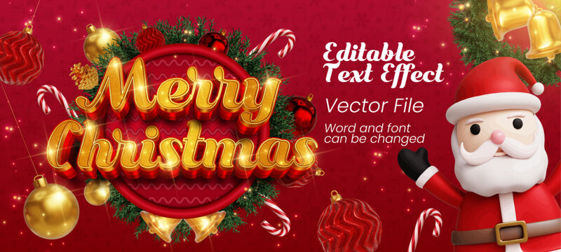 Merry christmas luxury gold with glitter 3d editable vector text effect
