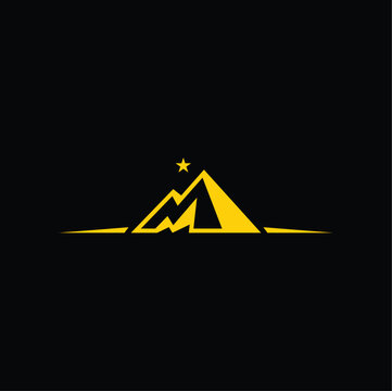 gold mountain and star with letter m logo design
