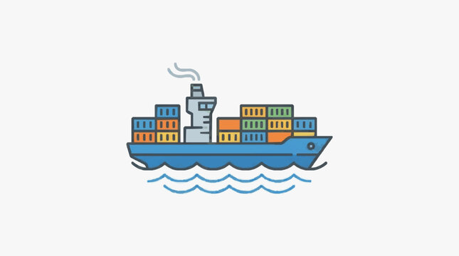 Illustrated cargo ship on waves.