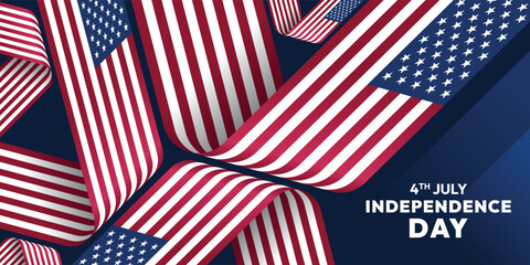 Fototapeta premium 4th of July, Happy USA independence day - Abstract USA flags curve on dark blue background vector design
