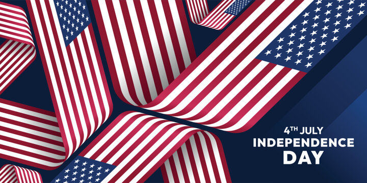4th of July, Happy USA independence day - Abstract USA flags curve on dark blue background vector design