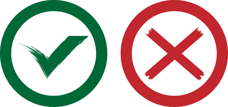 Brush stroke check mark and cross mark icons in circles