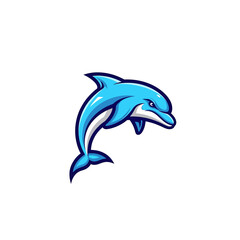 Obraz premium Stylized blue dolphin mascot vector illustration isolated on white background.