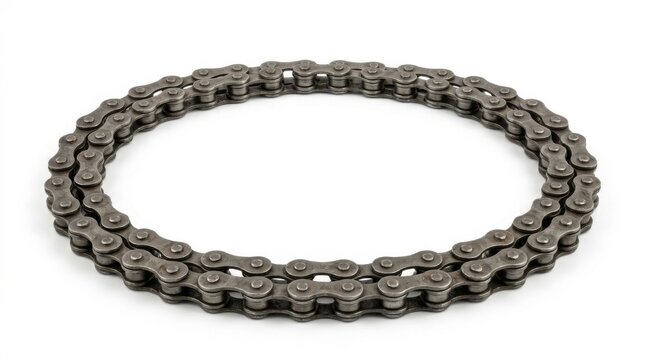 Metal bicycle roller chain loop isolated on white background