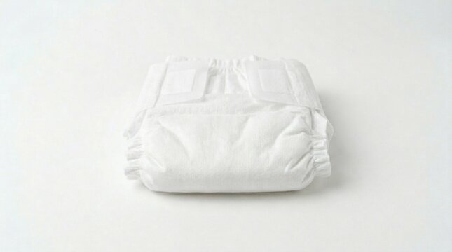Stack of clean white baby diapers isolated on white