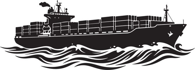 Obraz premium Cargo ship, container vessel, freight boat, black silhouette, nautical icon