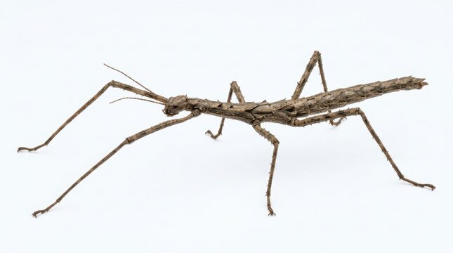 Stick insect walking stick bug isolated on white background